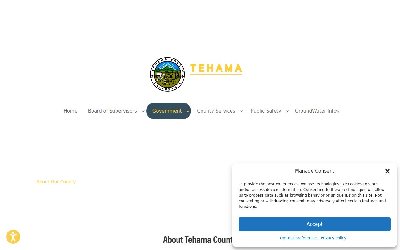 Tehama County official overview naming the City of Tehama