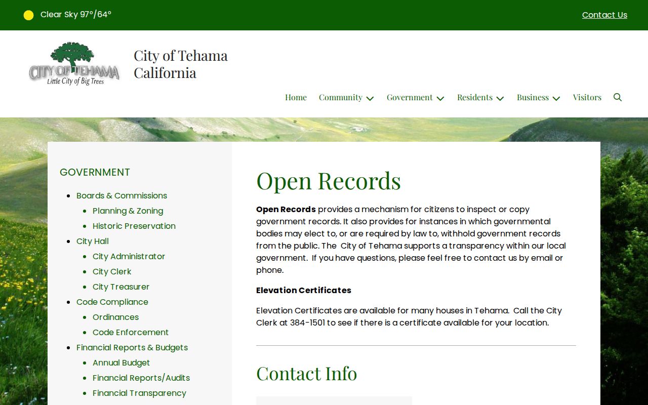 City of Tehama official open records page