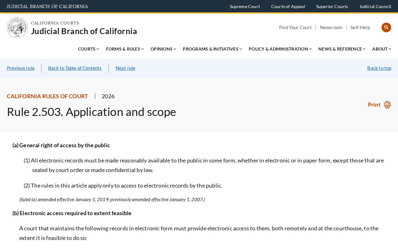 California court rule 2.503 on remote case access