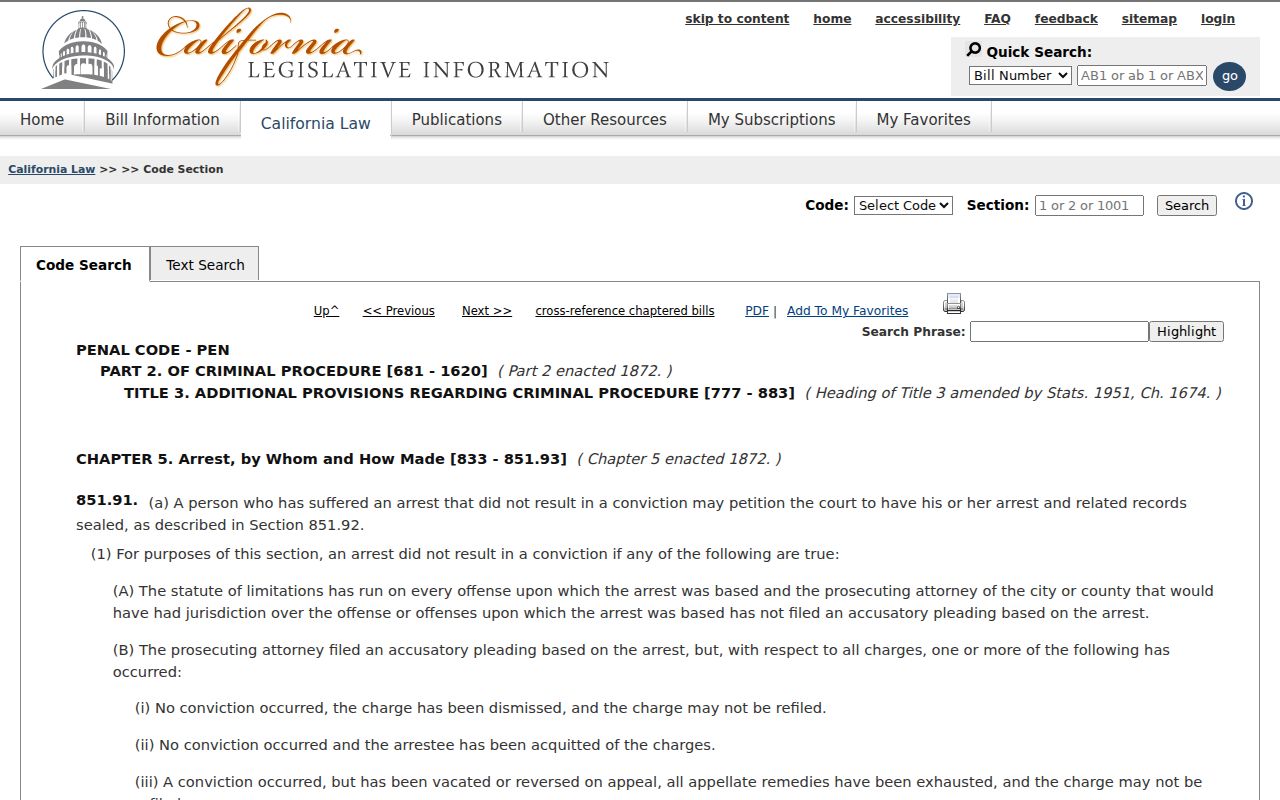 California Penal Code section 851.91 arrest sealing law