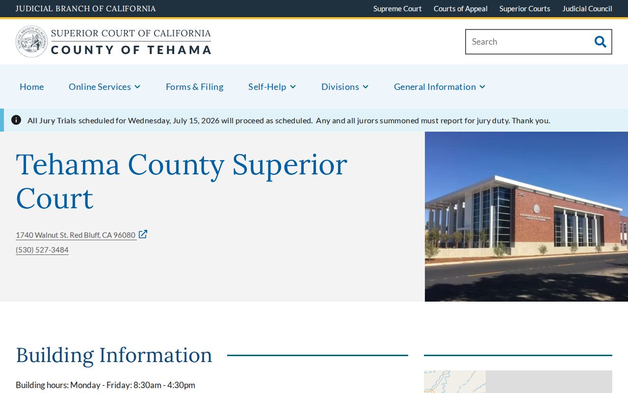 Tehama County Superior Court location information