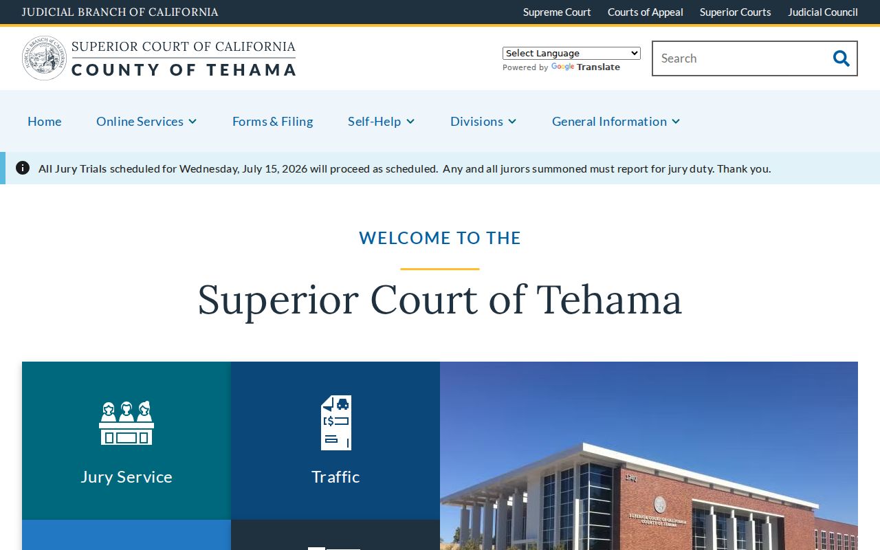 Tehama County criminal history Superior Court services