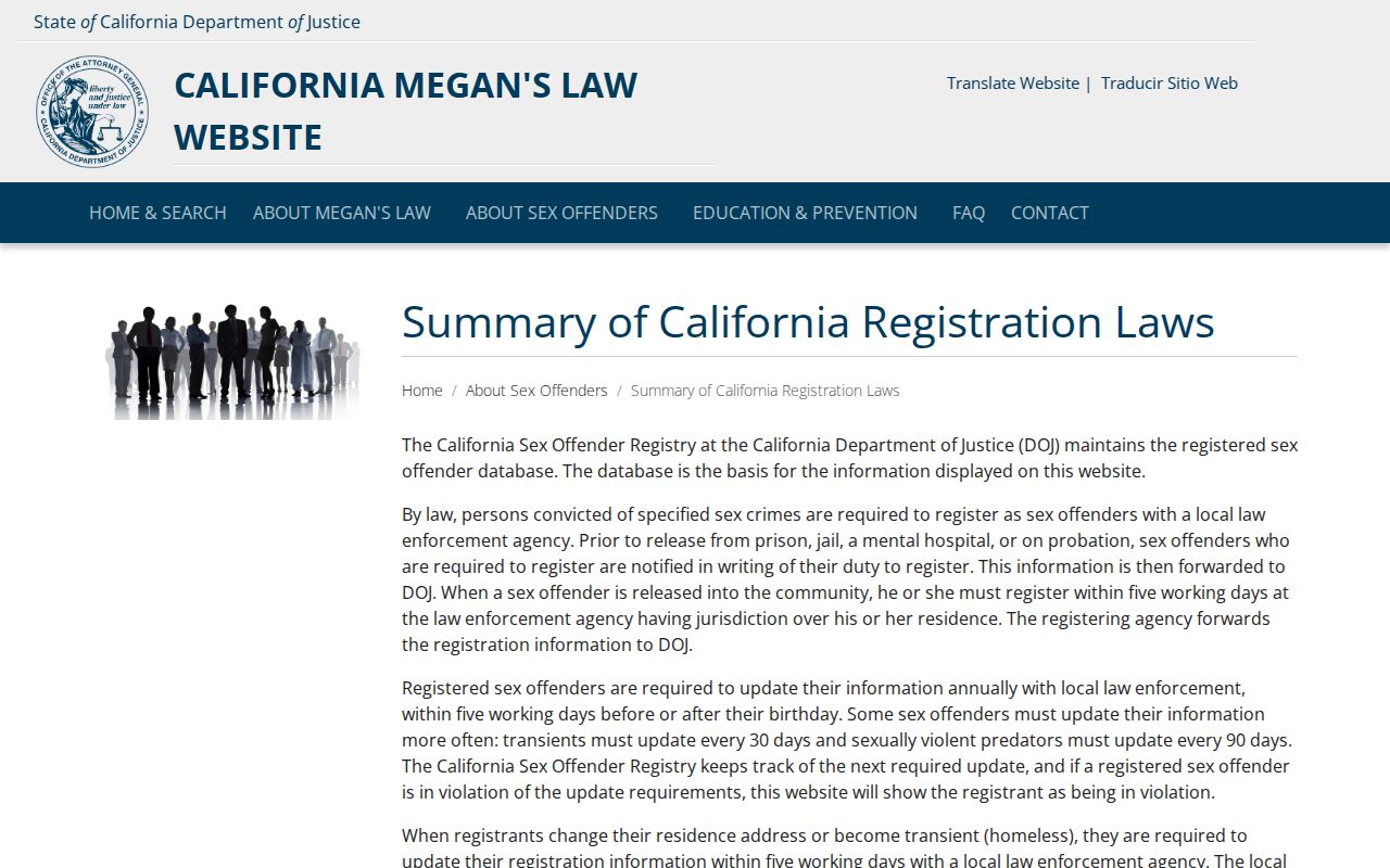 California sex offender registration law summary used in Tehama County