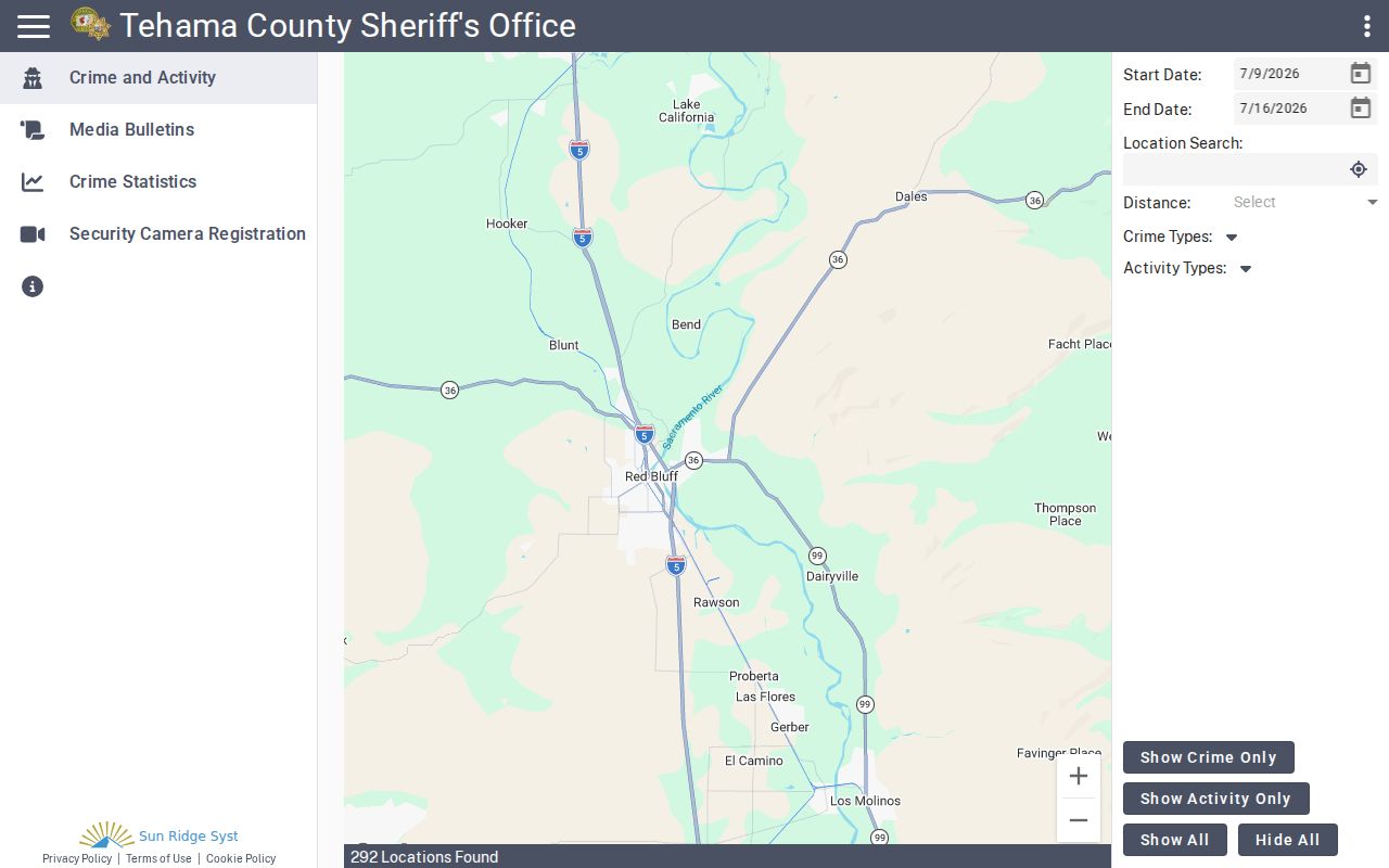 Tehama County arrest history Citizen RIMS portal