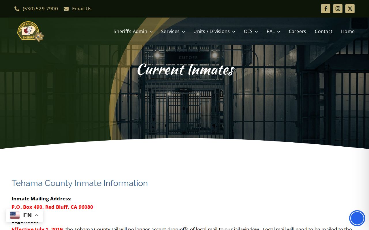 Tehama County arrest history current inmate page